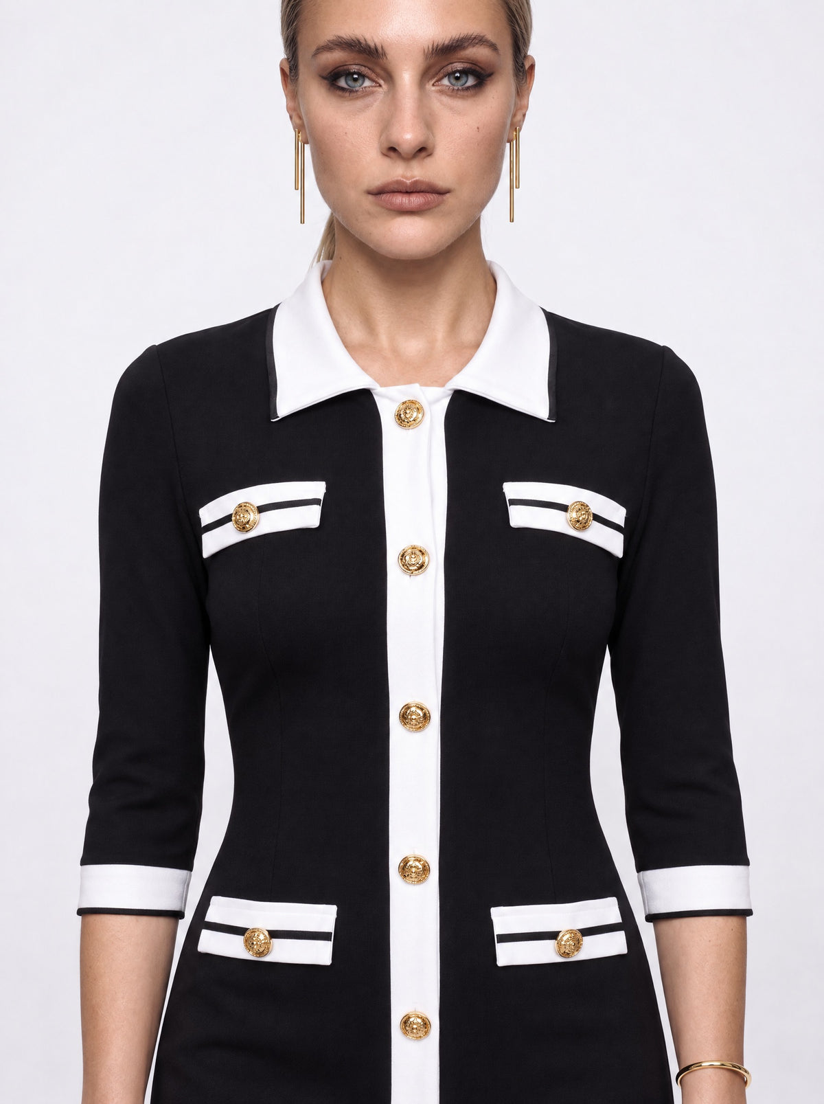 GOLD BUTTON SHIRT MIDI DRESS