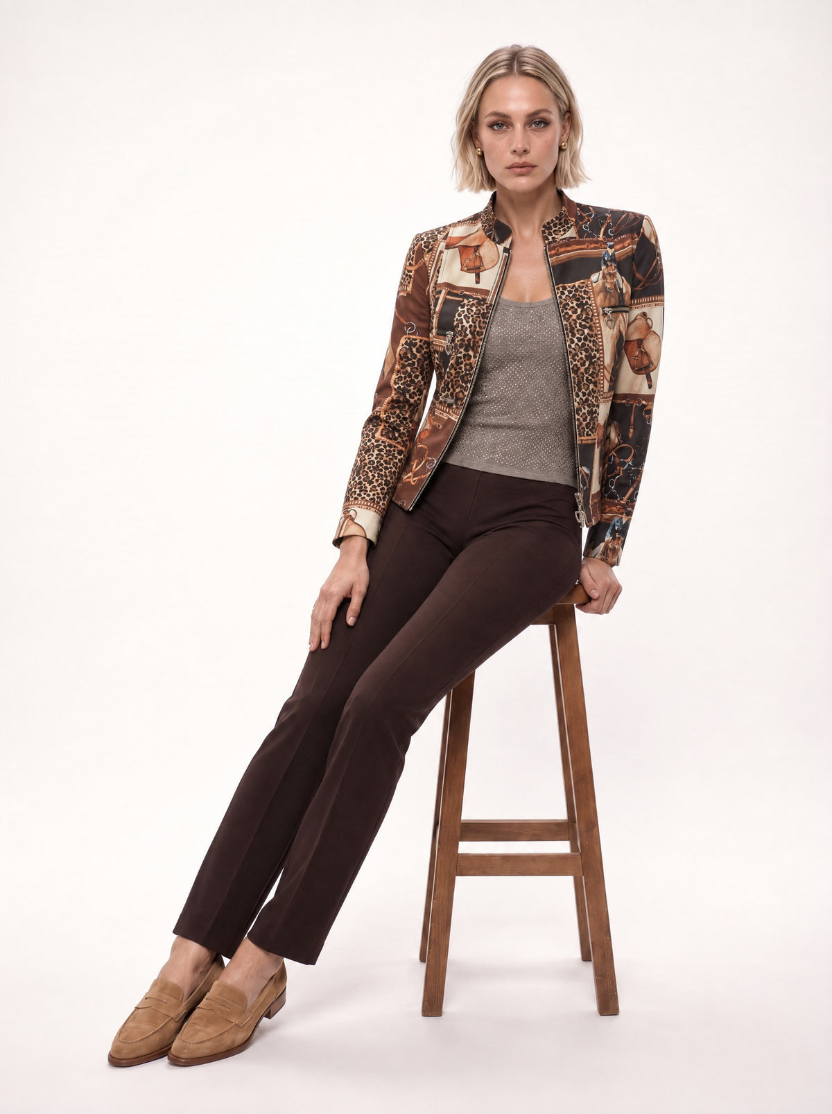 EQUESTRIAN PRINT ZIP-FRONT JACKET