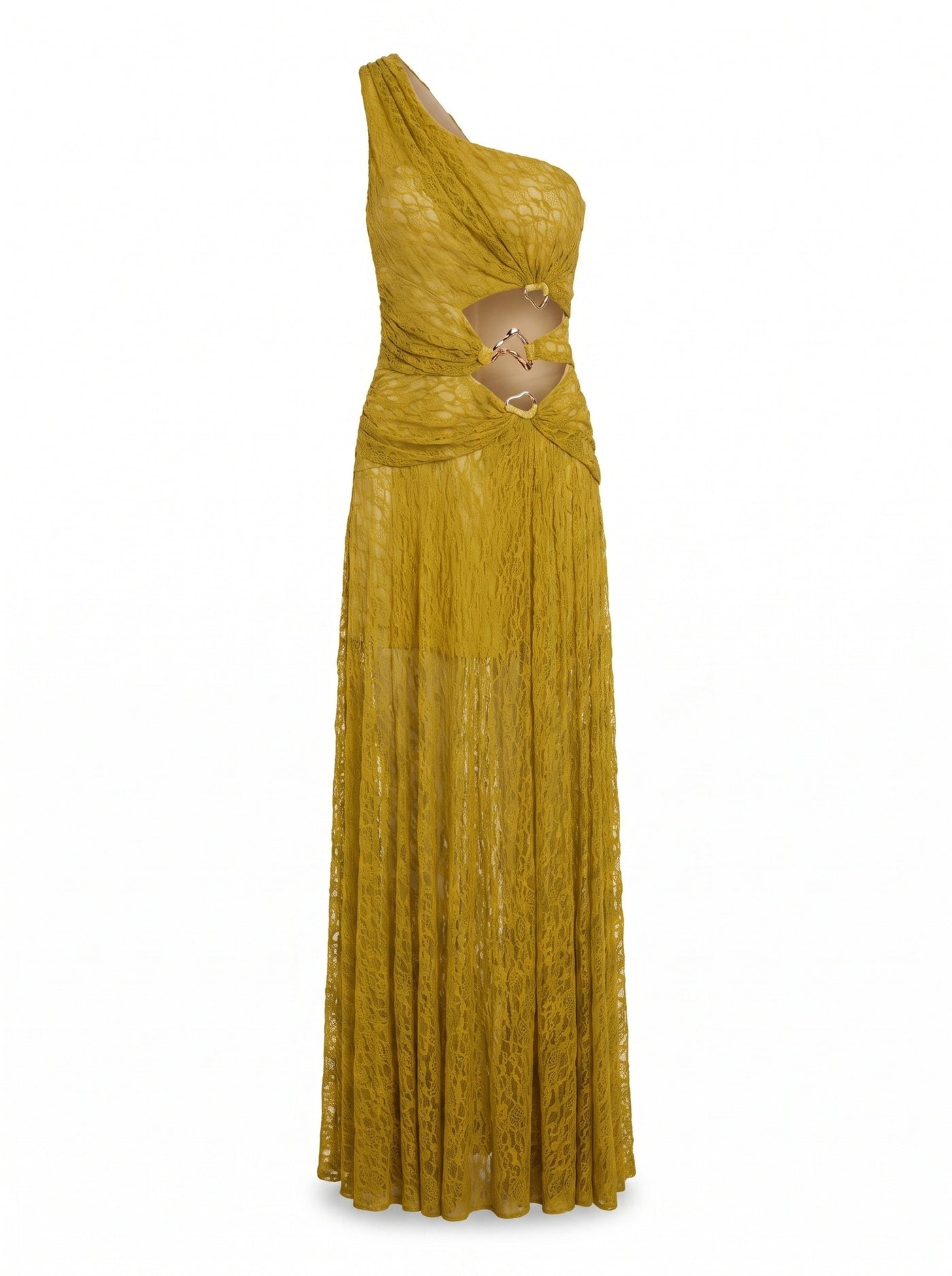 ONE-SHOULDER CUTOUT LACE GOWN
