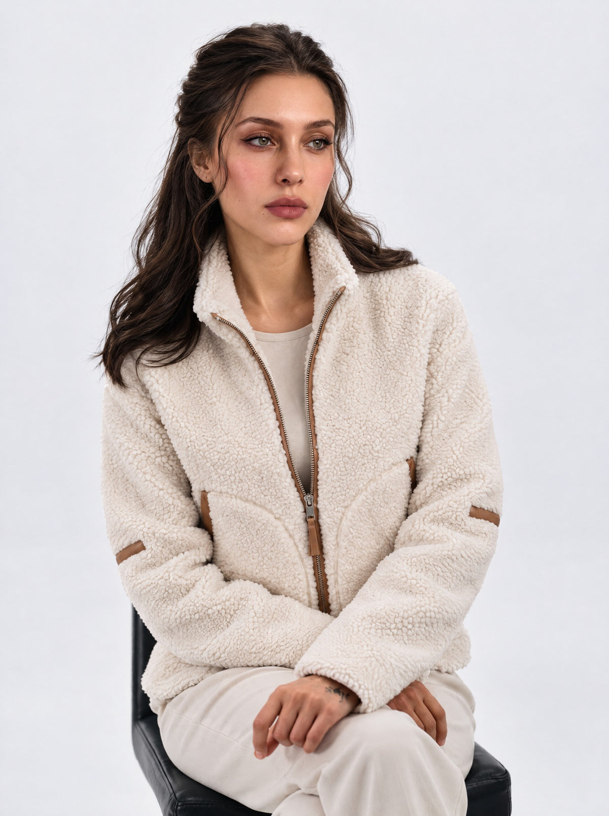 TEDDY ZIP JACKET WITH TAN TRIM