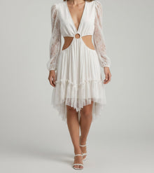LACE RING-CUT MINI DRESS