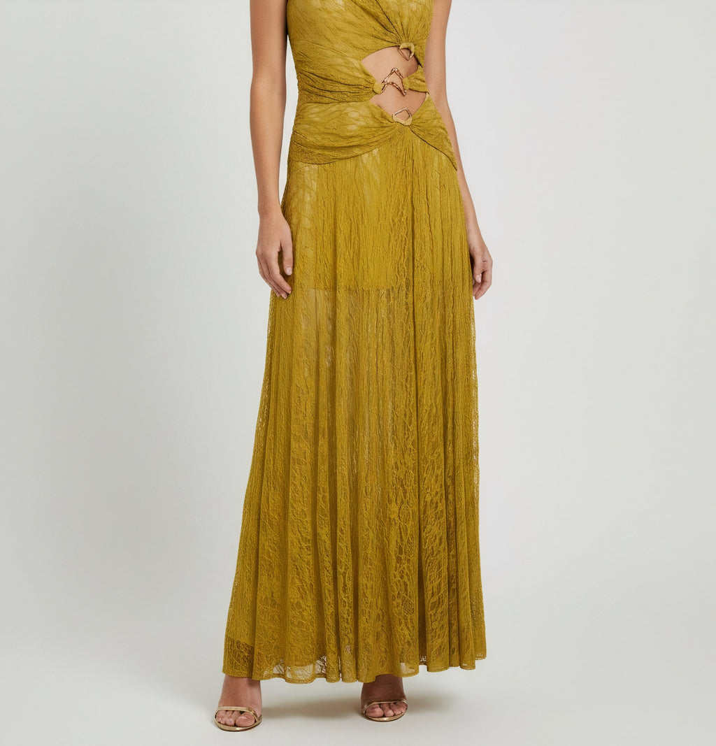ONE-SHOULDER CUTOUT LACE GOWN