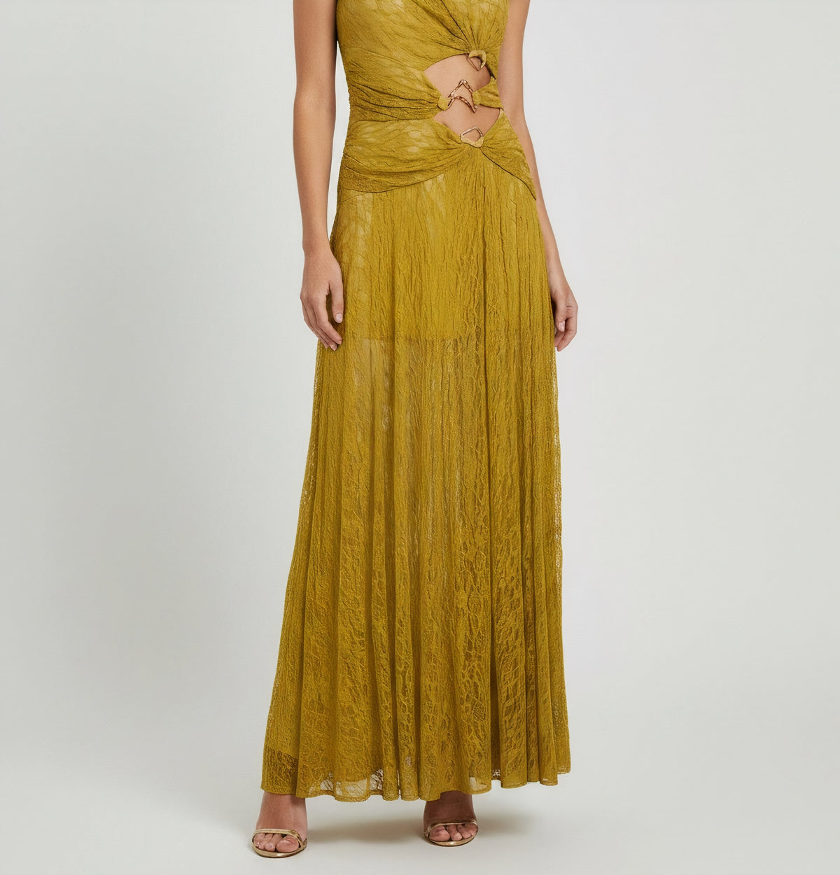 ONE-SHOULDER CUTOUT LACE GOWN
