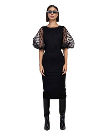 BALLOON SLEEVE MESH DOT DRESS