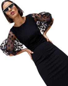 BALLOON SLEEVE MESH DOT DRESS