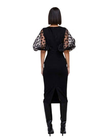 BALLOON SLEEVE MESH DOT DRESS