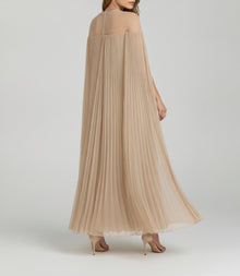 PLEATED CHIFFON CAPE GOWN