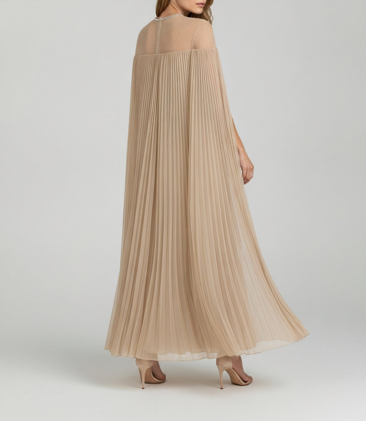 PLEATED CHIFFON CAPE GOWN