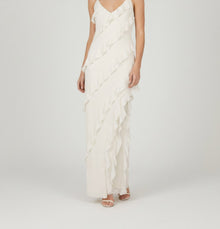 ASYMMETRICAL RUFFLE CHAIN-STRAP DRESS
