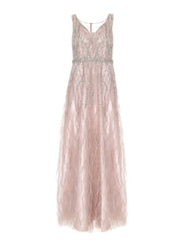 BEADED FEATHER EVENING GOWN