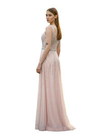 BEADED FEATHER EVENING GOWN