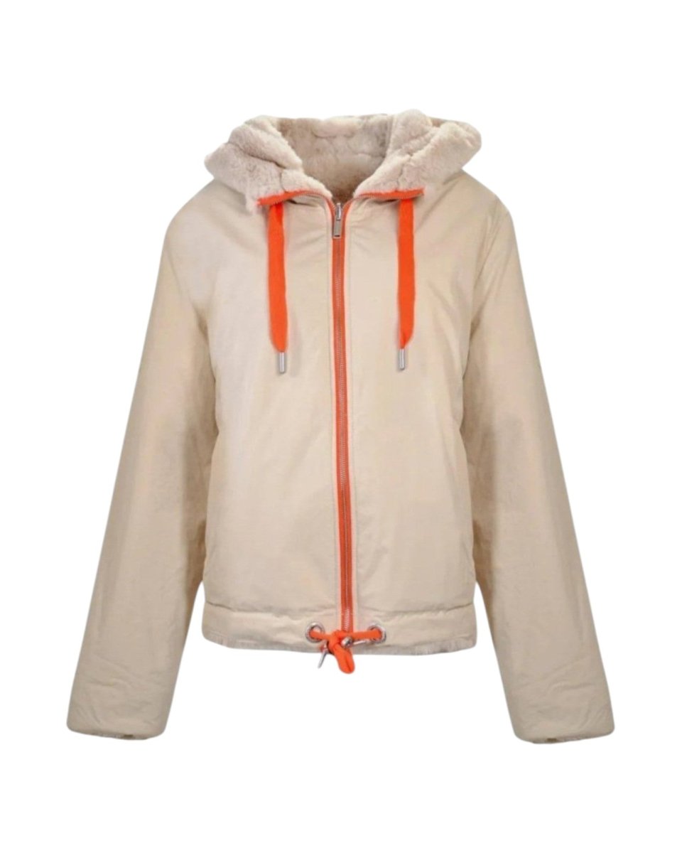 BEIGE HOODED ZIP-UP JACKET