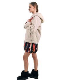 BEIGE HOODED ZIP-UP JACKET