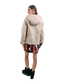 BEIGE HOODED ZIP-UP JACKET