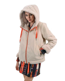 BEIGE HOODED ZIP-UP JACKET