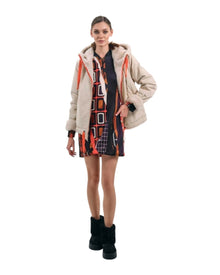 BEIGE HOODED ZIP-UP JACKET