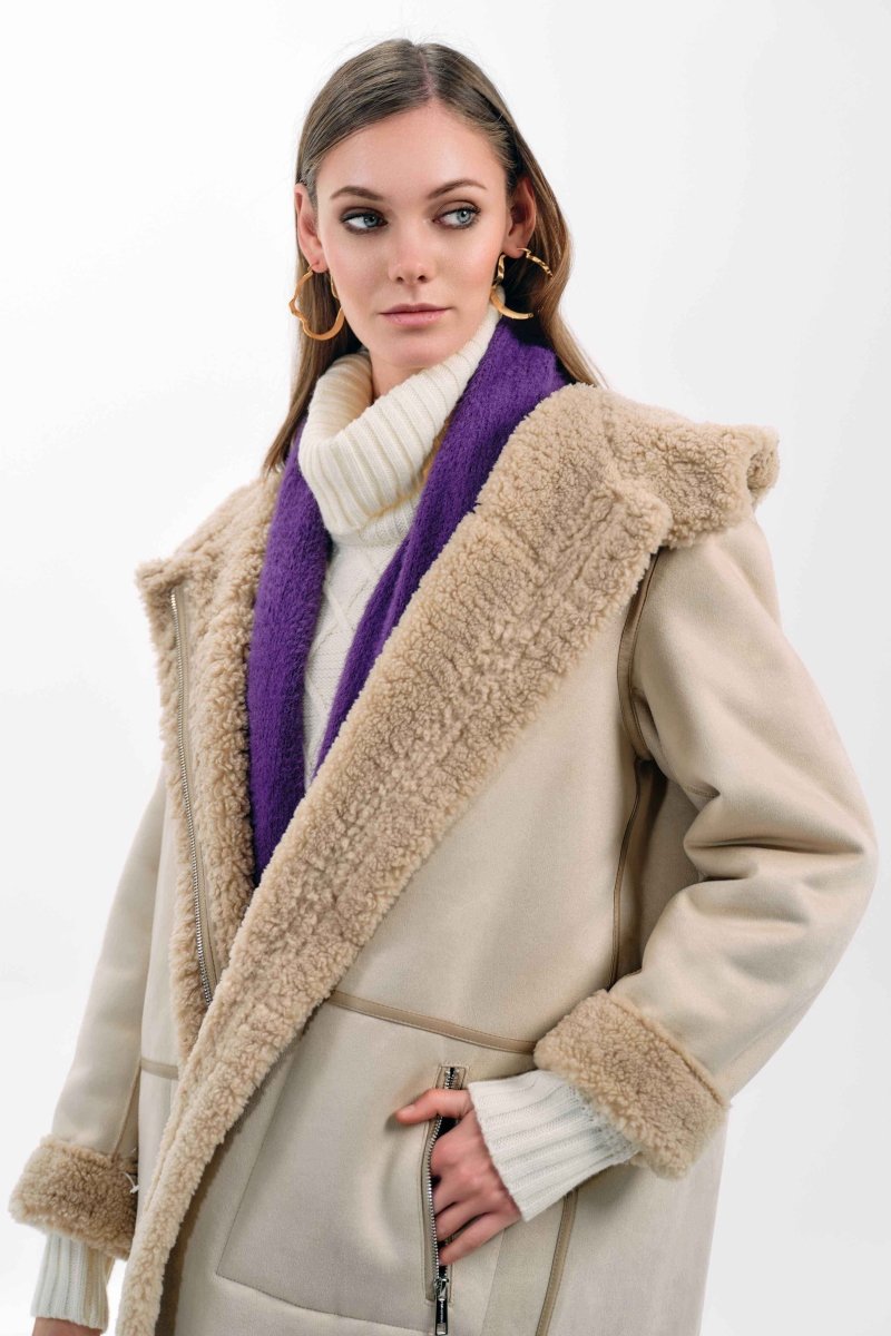BEIGE TEDDY HOODED COAT - Nakhle.Ets - Coats