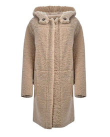 BEIGE TEDDY HOODED COAT