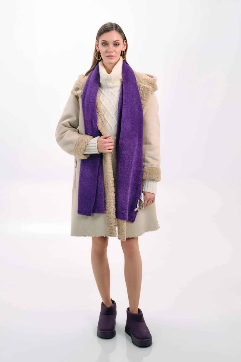 BEIGE TEDDY HOODED COAT - Nakhle.Ets - Coats