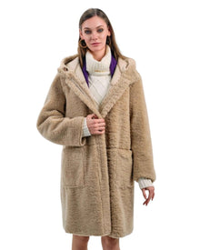 BEIGE TEDDY HOODED COAT