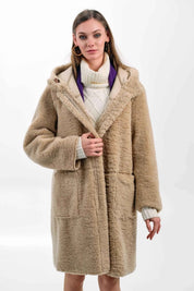 BEIGE TEDDY HOODED COAT - Nakhle.Ets - Coats