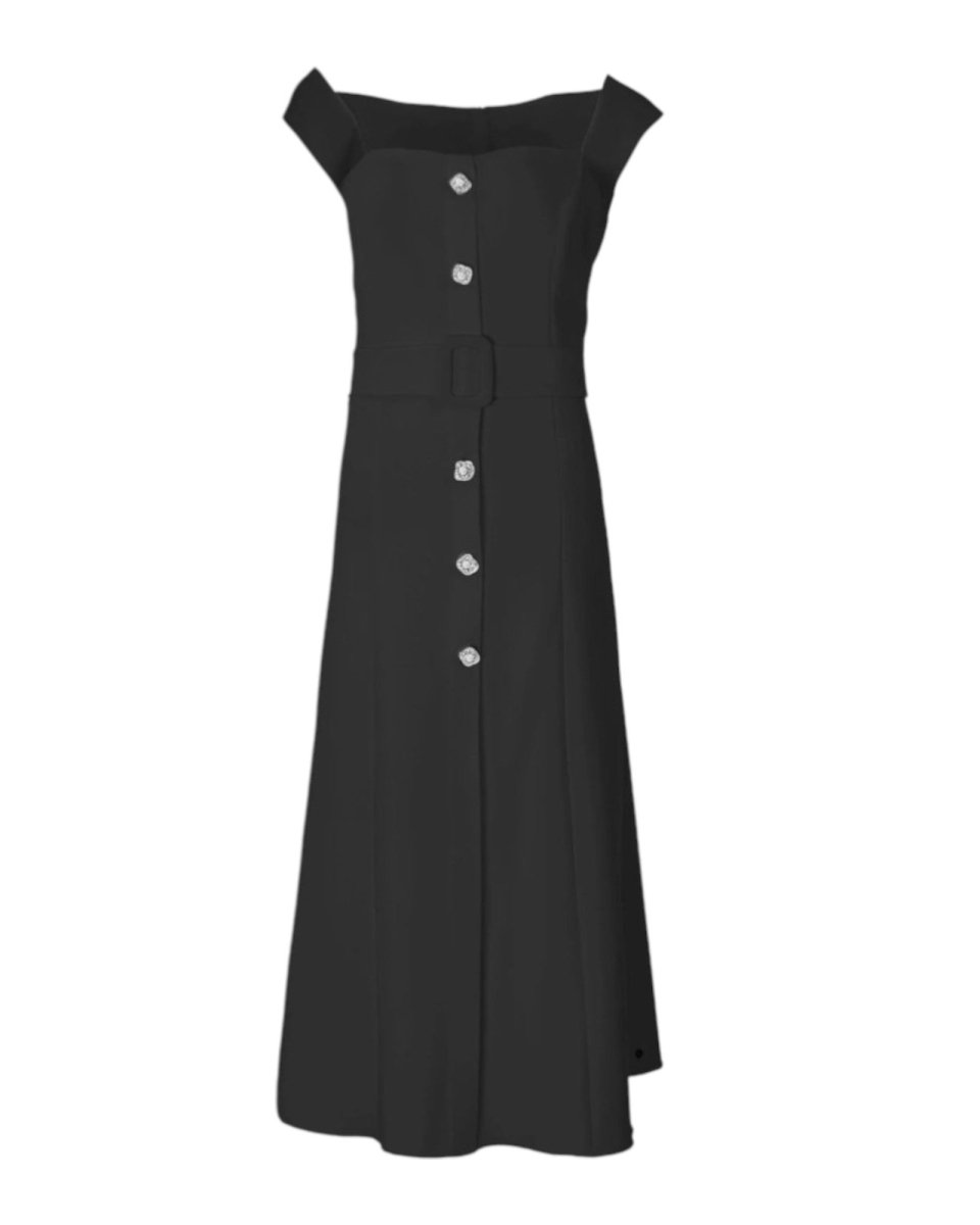 BELTED BUTTON MIDI DRESS