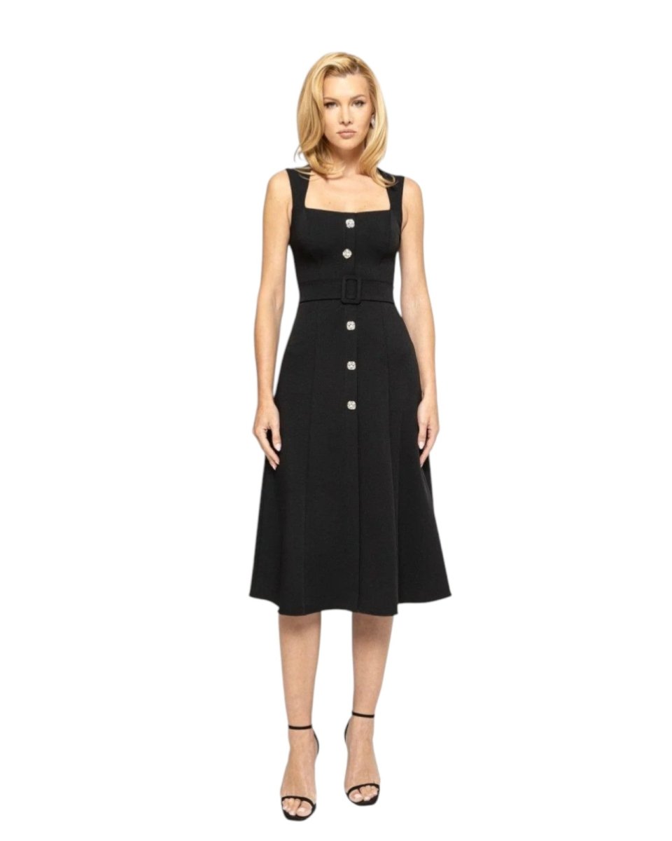 BELTED BUTTON MIDI DRESS