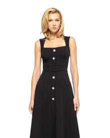 BELTED BUTTON MIDI DRESS