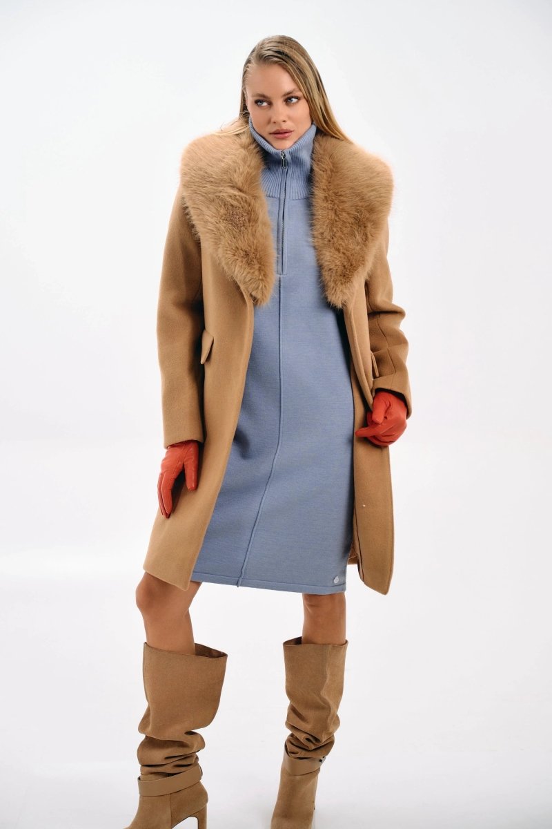 BELTED COAT WITH FUR COLLAR - Nakhle.Ets - Coats