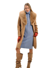 BELTED COAT WITH FUR COLLAR