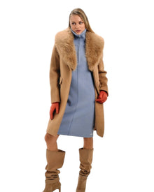 BELTED COAT WITH FUR COLLAR