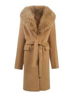 BELTED COAT WITH FUR COLLAR