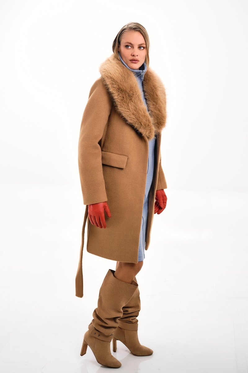 BELTED COAT WITH FUR COLLAR - Nakhle.Ets - Coats