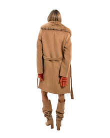 BELTED COAT WITH FUR COLLAR