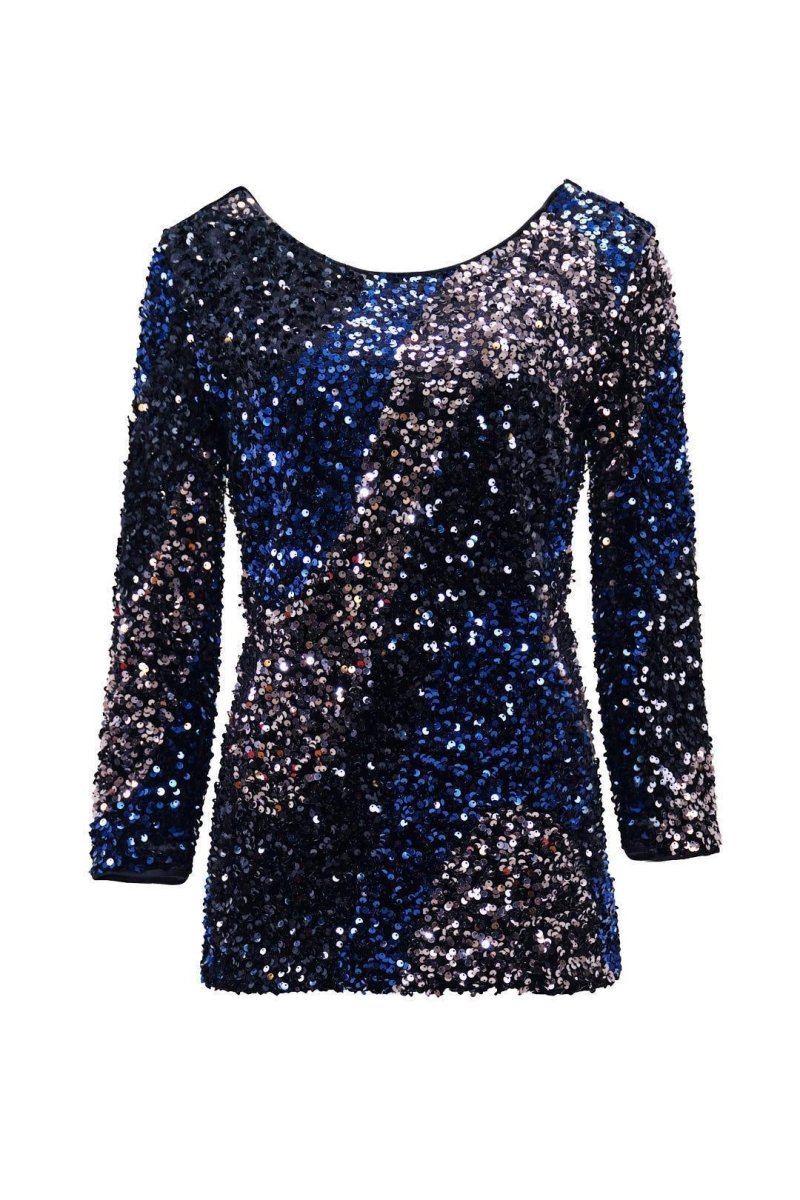 BLACK AND BLUE SEQUIN TOP - Nakhle.Ets - Blouse