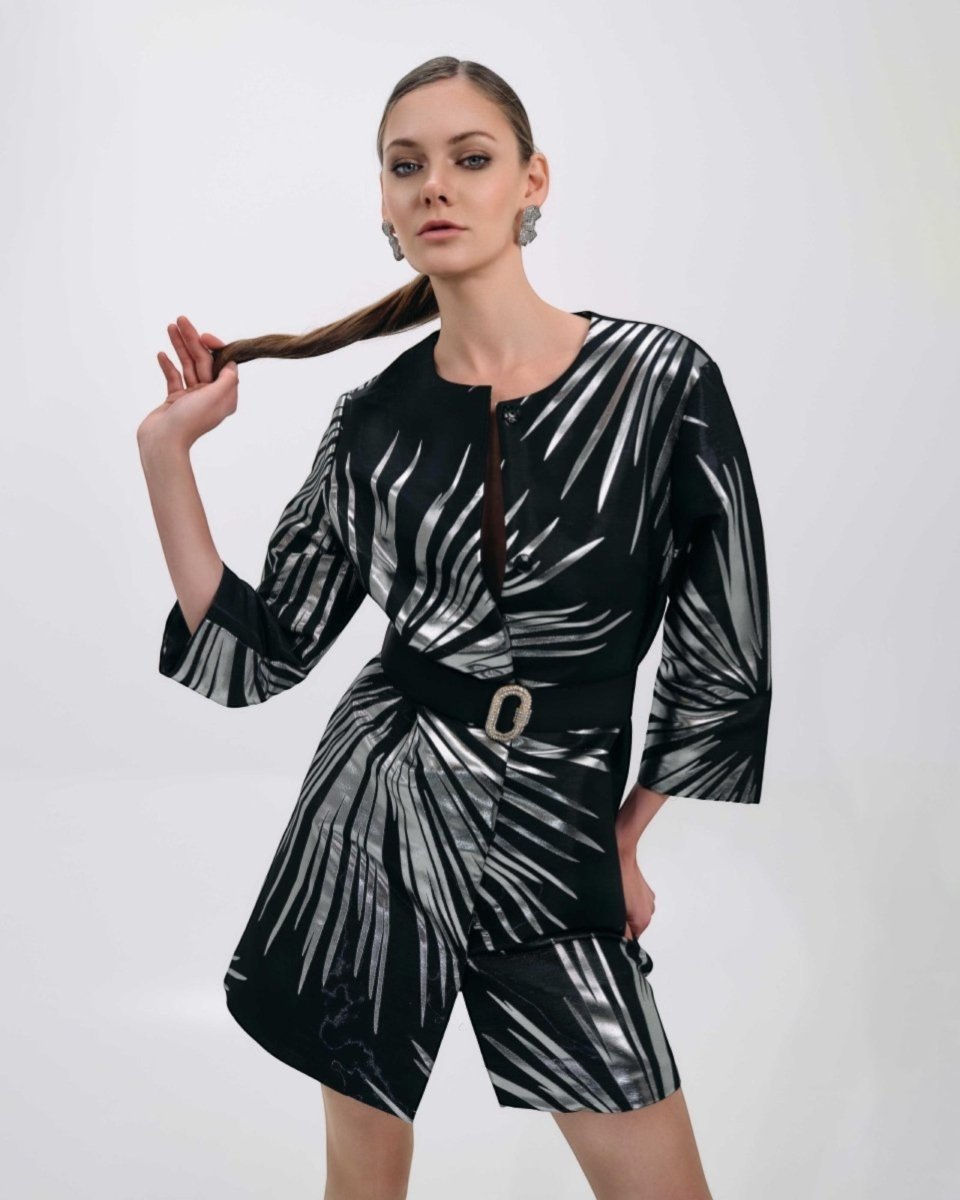 BLACK AND SILVER METALLIC COAT