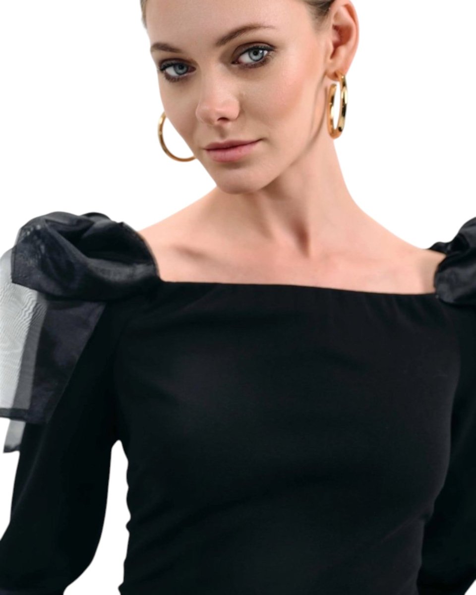 BLACK BOW - SHOULDER MIDI DRESS - Nakhle.Ets - Dresses