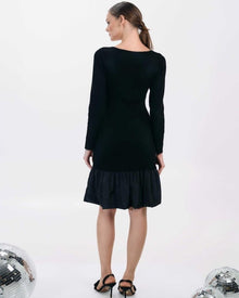 BLACK EMBELLISHED DROP-WAIST MIDI DRESS