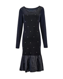 BLACK EMBELLISHED DROP-WAIST MIDI DRESS