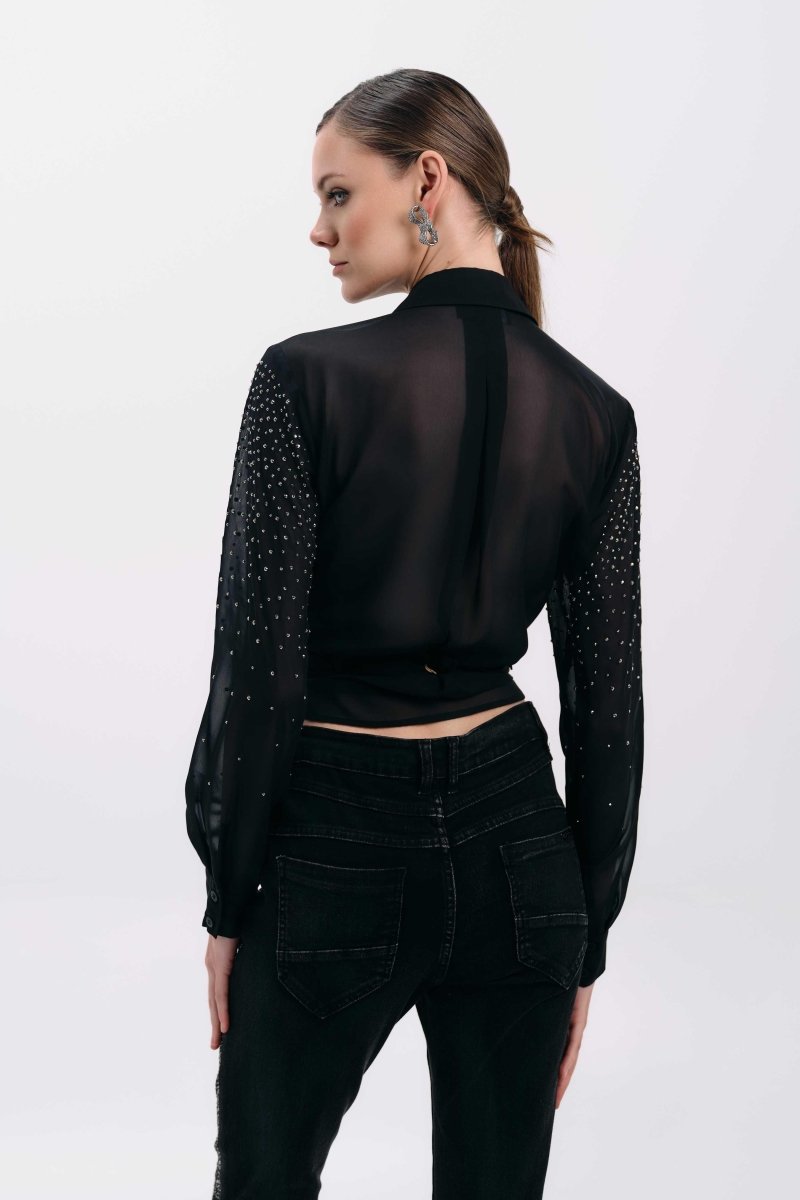 BLACK EMBELLISHED SHEER BLOUSE - Nakhle.Ets - Blouse