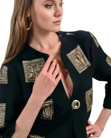BLACK JACKET WITH METALLIC PATCH DETAIL