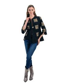 BLACK JACKET WITH METALLIC PATCH DETAIL