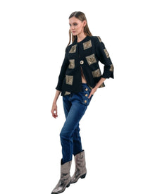 BLACK JACKET WITH METALLIC PATCH DETAIL