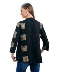 BLACK JACKET WITH METALLIC PATCH DETAIL
