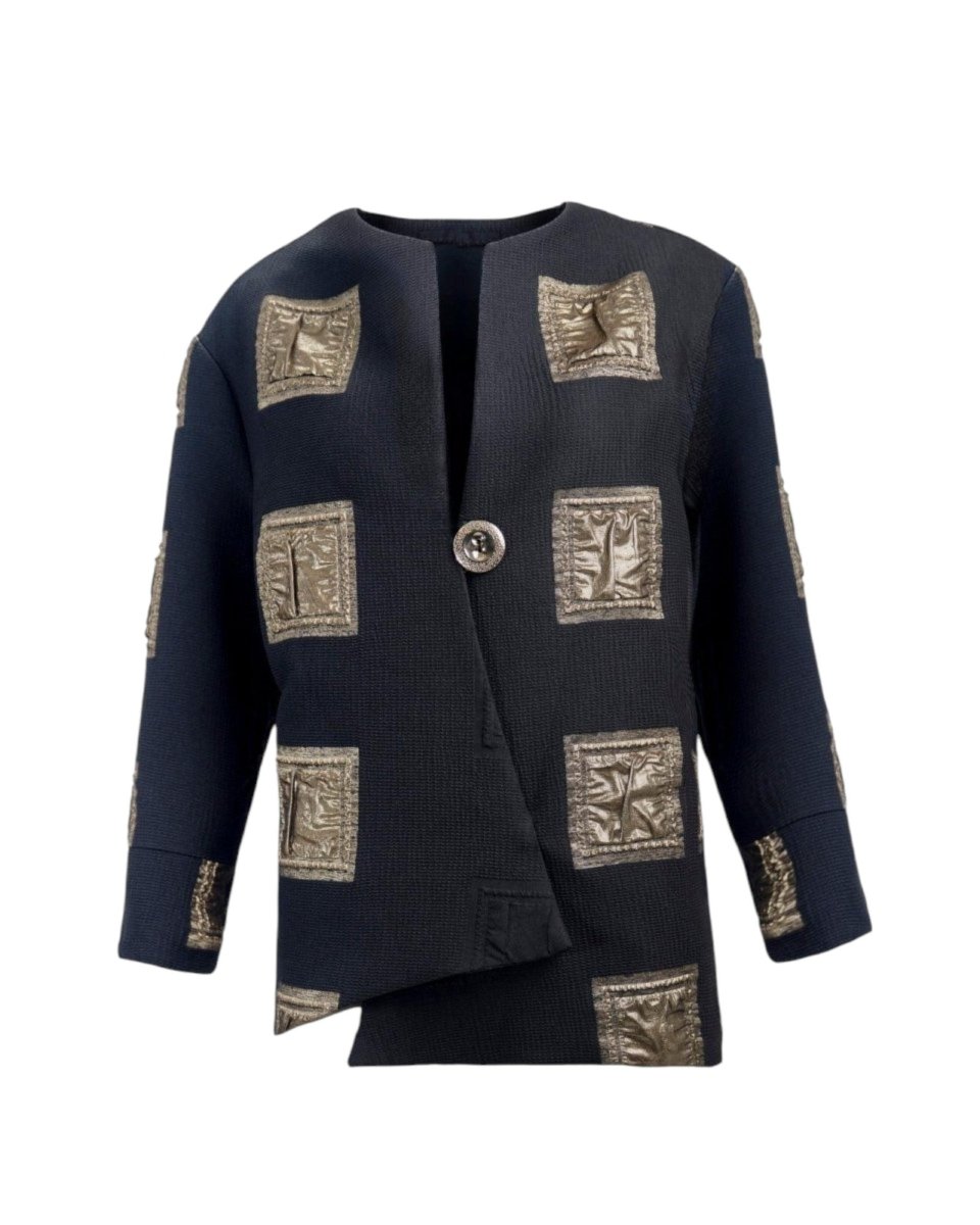 BLACK JACKET WITH METALLIC PATCH DETAIL