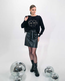BLACK LEATHER MINI SKIRT WITH BELT