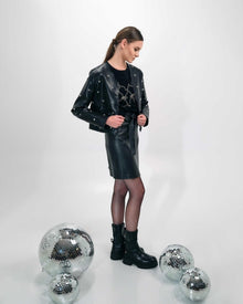 BLACK LEATHER MINI SKIRT WITH BELT