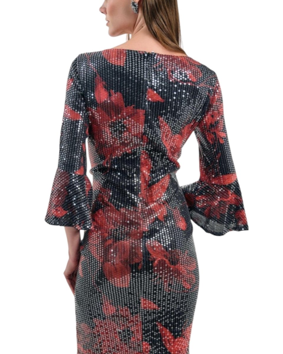 BLACK SEQUIN FLORAL MIDI DRESS - Nakhle.Ets - Dresses
