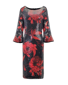BLACK SEQUIN FLORAL MIDI DRESS