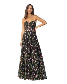 BOTANICAL EMBROIDERED EVENING GOWN
